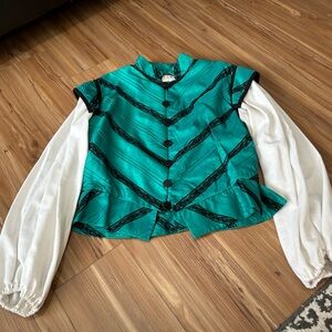 Renaissance Faire Theater Quality Doublet Green and White Button-Up